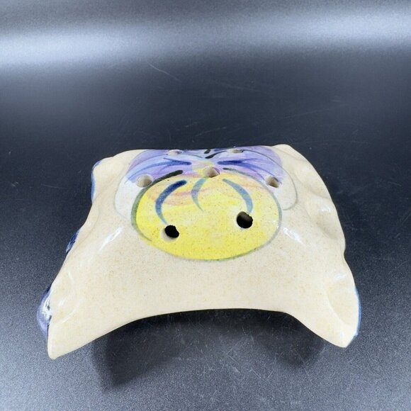 TB Pots Pottery Flower Frog Holder Hand Painted Made In Maine Stoneware Vintage - Picture 10 of 15